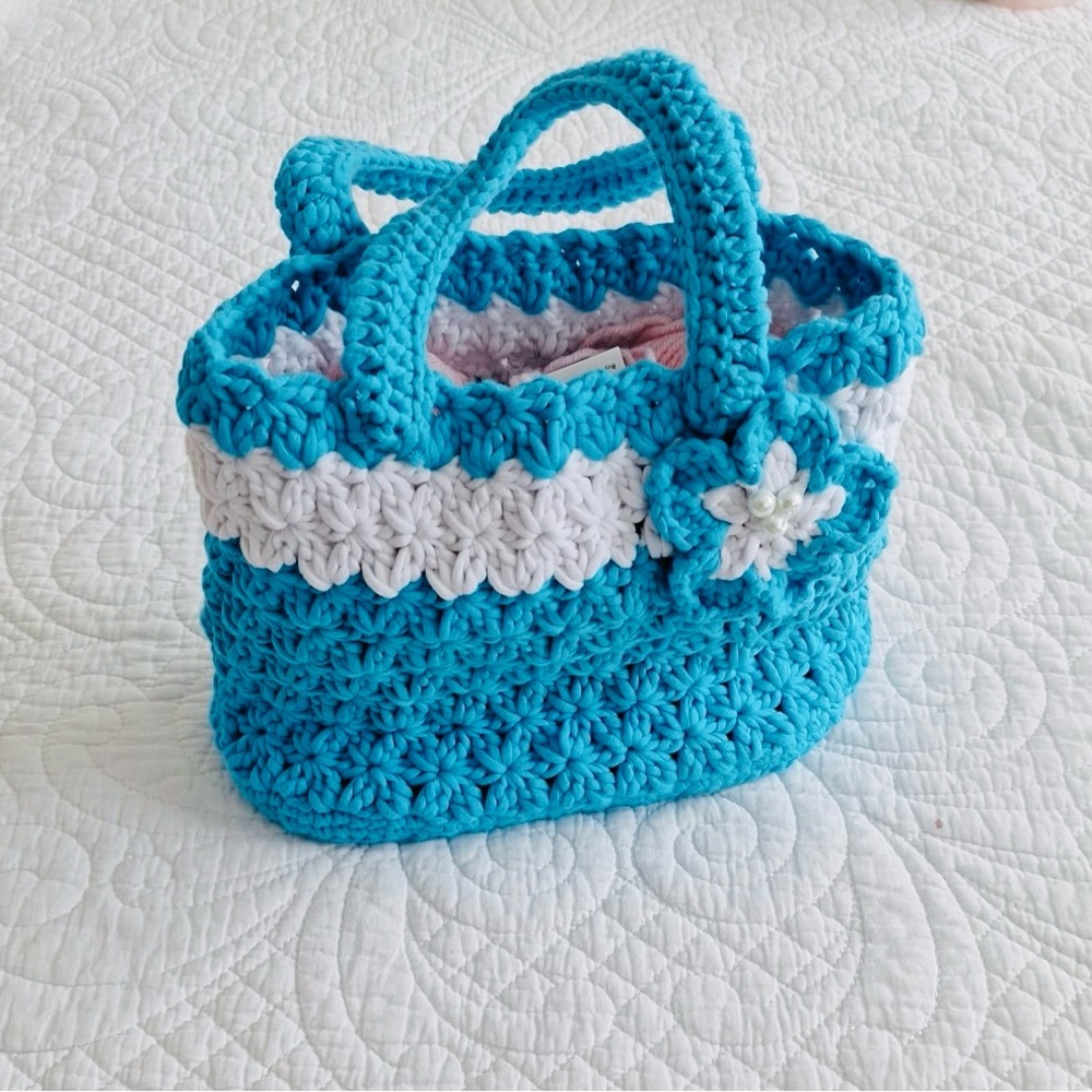 Handcrafted Blue and White Crochet Tote Bag